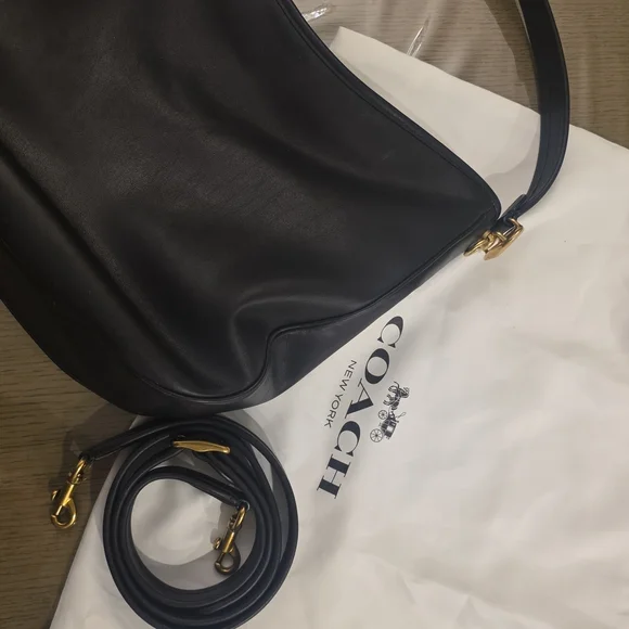 Coach Black Leather Shoulder Bag with Gold Accents - Picture 2 of 8